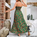 Strap printed dress sleeveless one-shoulder long dress