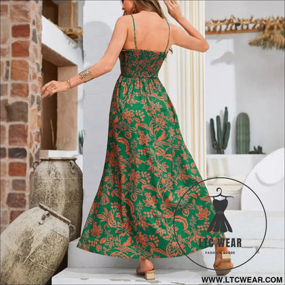 Strap printed dress sleeveless one-shoulder long dress