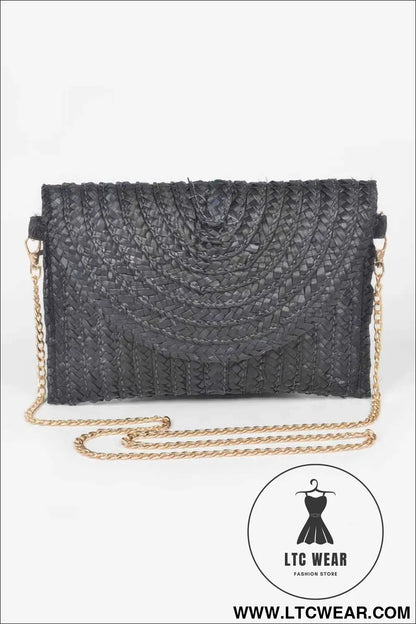 Straw Pom Pom Flap Bag