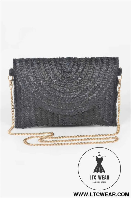 Straw Pom Pom Flap Bag