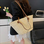 Straw woven bag for women large capacity single shoulder tote bag - off-white large