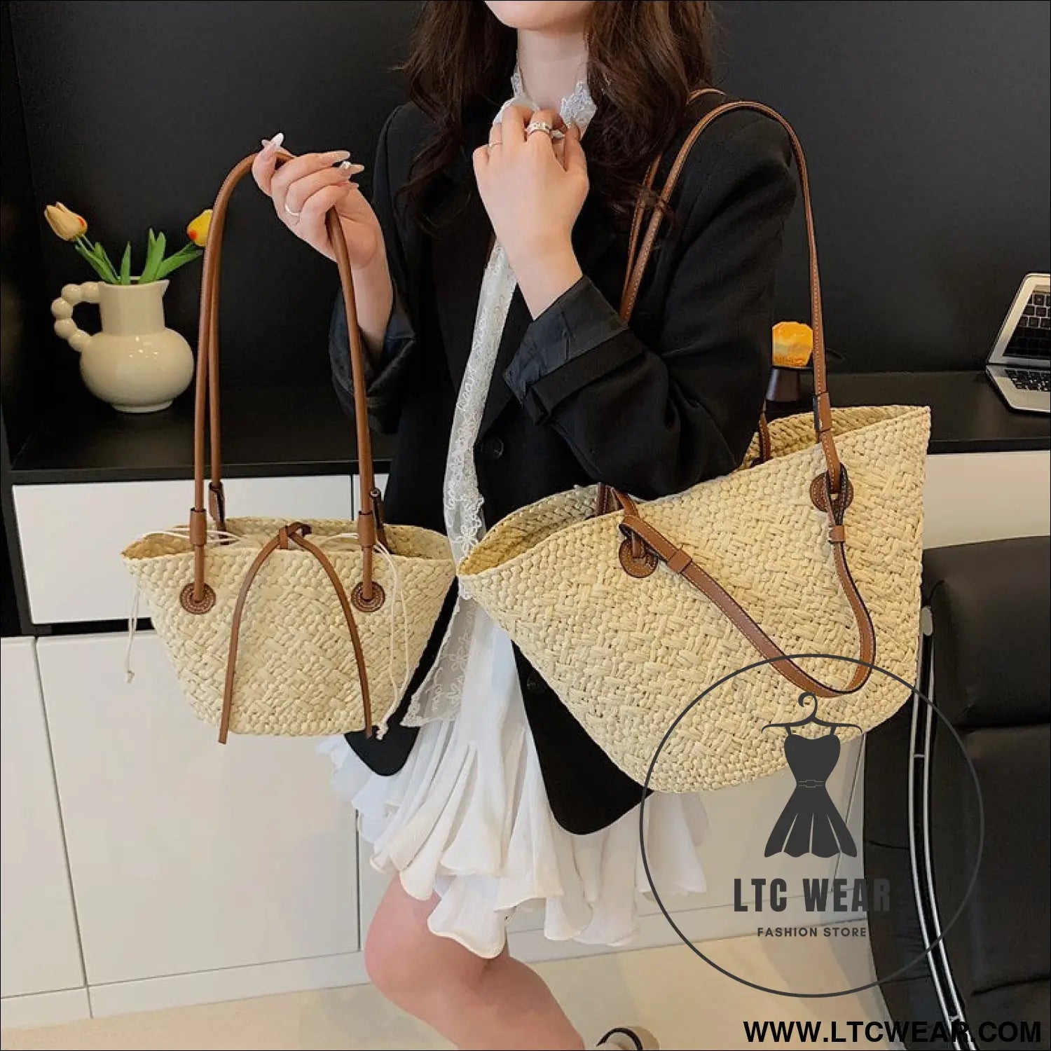Straw woven bag for women large capacity single shoulder tote bag
