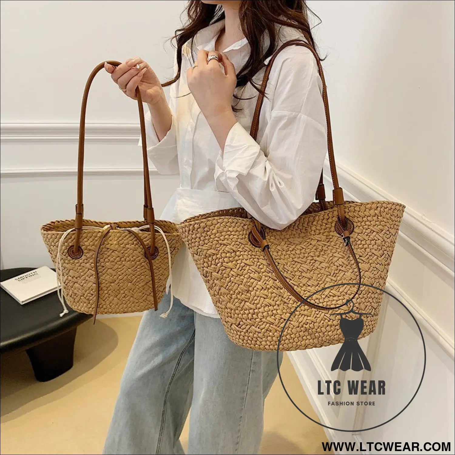 Straw woven bag for women large capacity single shoulder tote bag