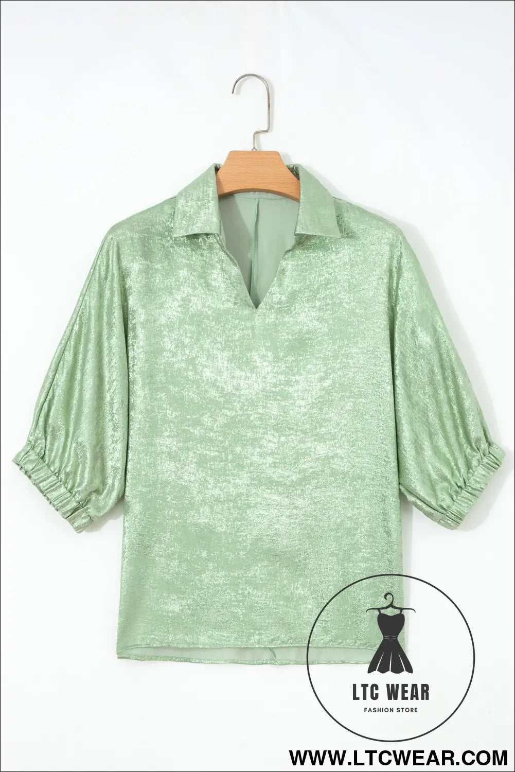Strawberry Pink Collared V Neck Half Sleeve Metallic Top - L.T.C Wear Online Fashion Store