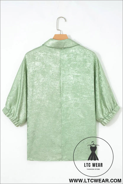 Strawberry Pink Collared V Neck Half Sleeve Metallic Top - L.T.C Wear Online Fashion Store