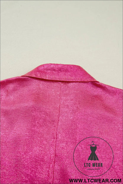 Strawberry Pink Collared V Neck Half Sleeve Metallic Top - L.T.C Wear Online Fashion Store
