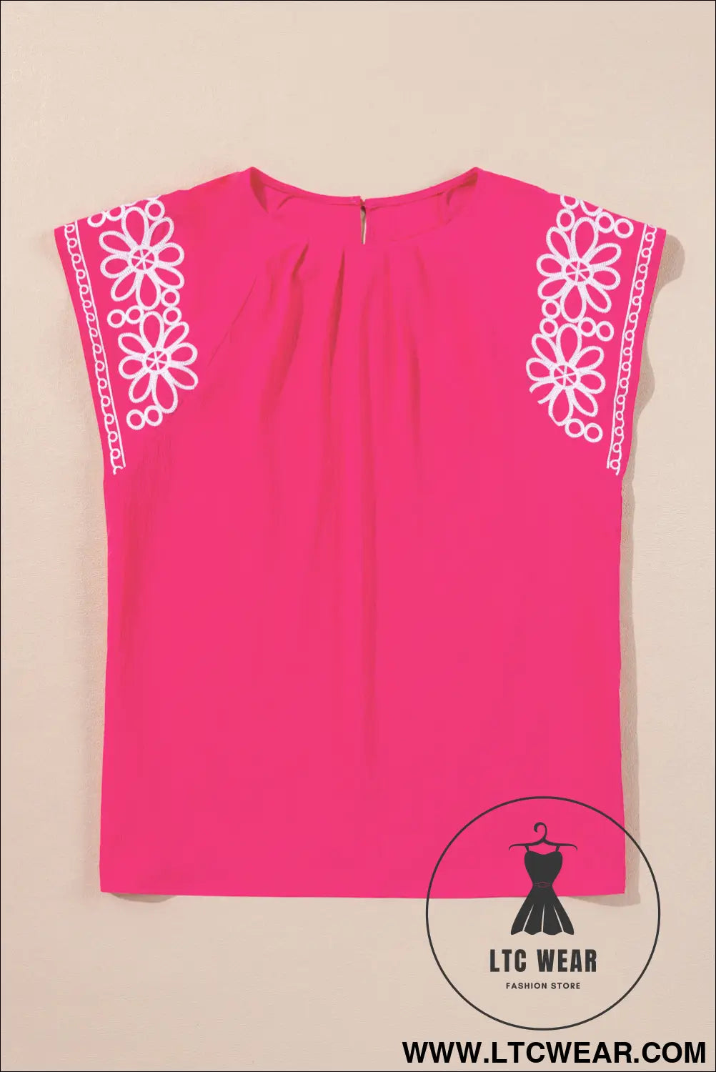 Strawberry Pink Floral Embroidered Flutter Sleeve Pleated Plus Size Blouse - L.T.C Wear Online Fashion Store