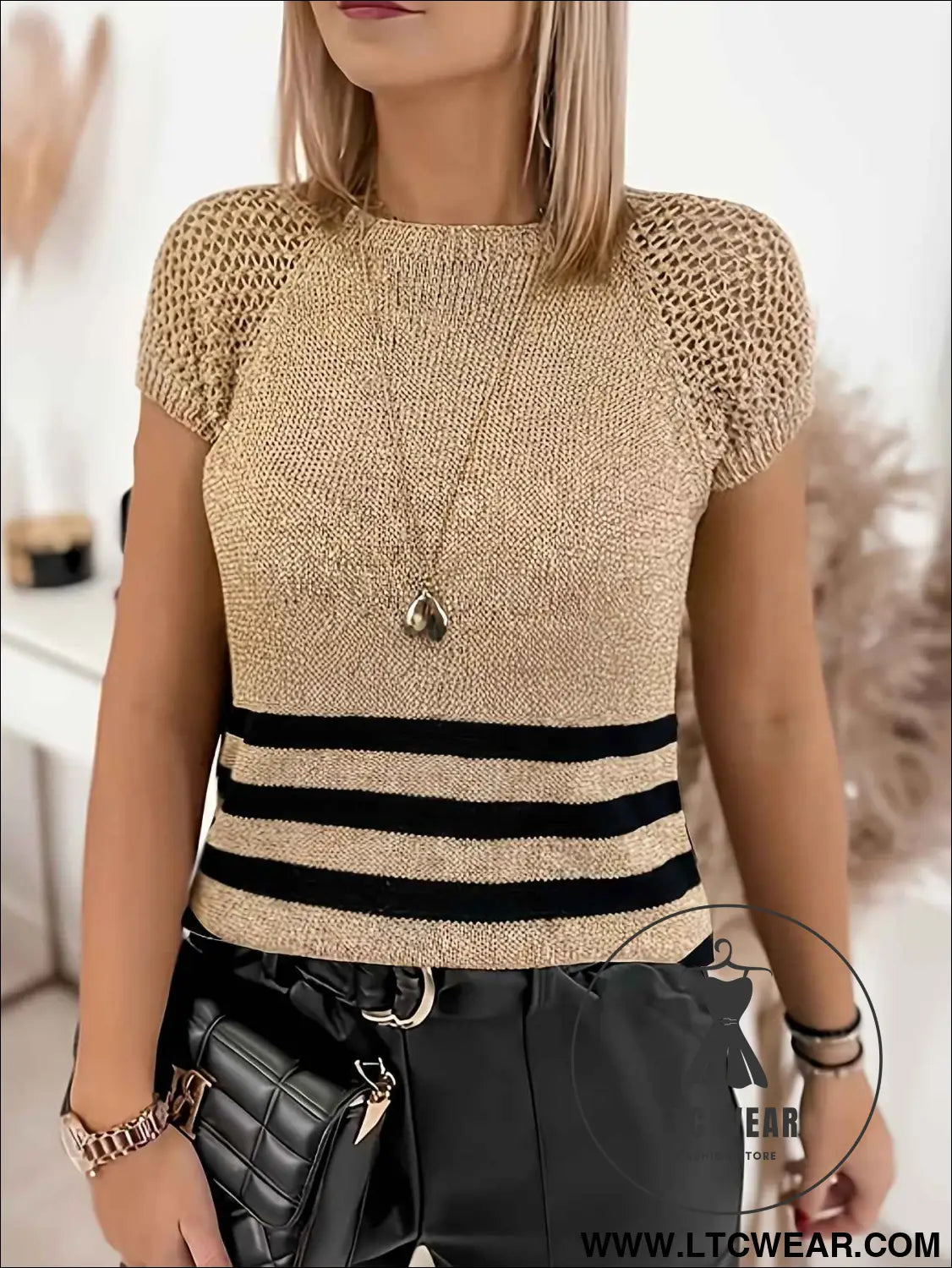 Striped Gold Thread VNeck Tee SpringSummer Essential