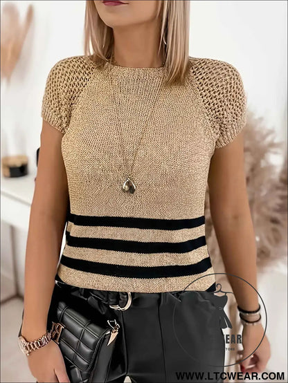Striped Gold Thread VNeck Tee SpringSummer Essential