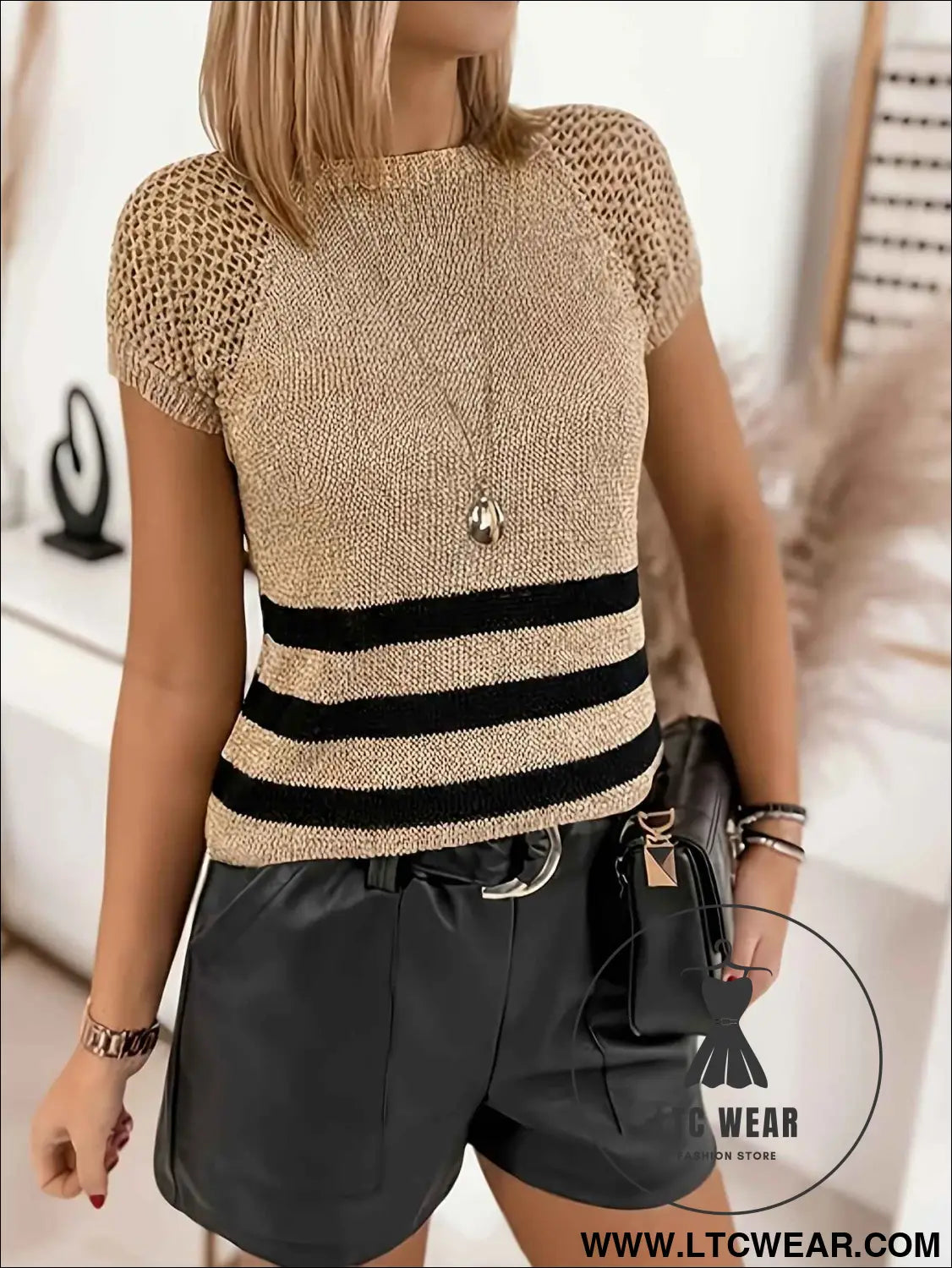 Striped Gold Thread VNeck Tee SpringSummer Essential