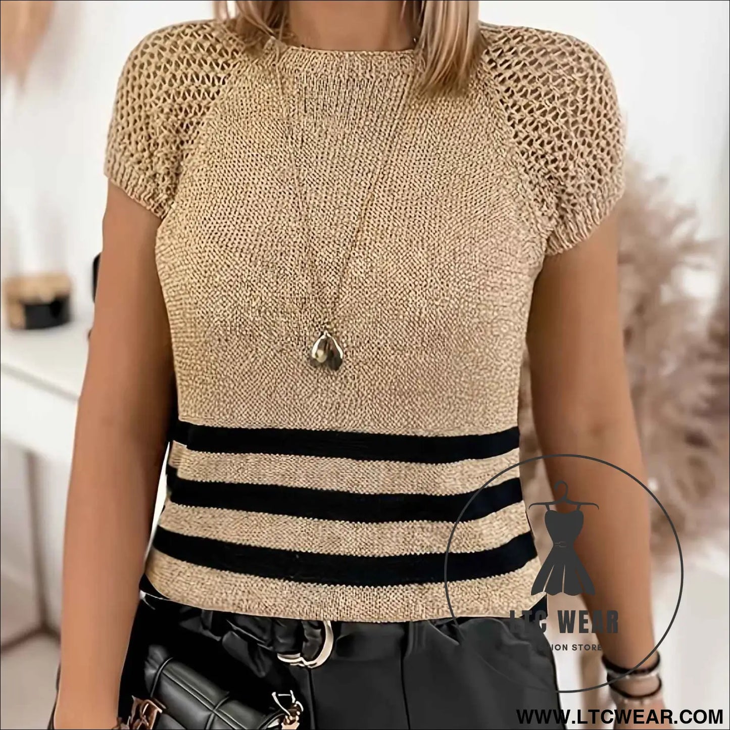 Striped Gold Thread VNeck Tee SpringSummer Essential
