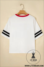 Striped sleeve round neck tee: usa style essentials - tops & tees