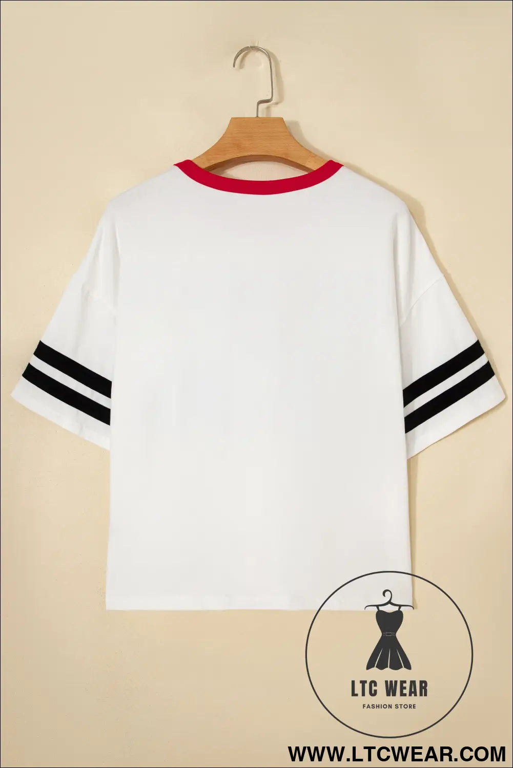 Striped sleeve round neck tee: usa style essentials - tops & tees