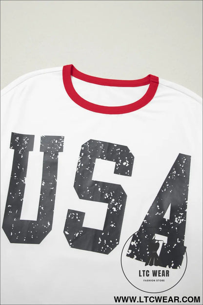 Striped sleeve round neck tee: usa style essentials - tops & tees