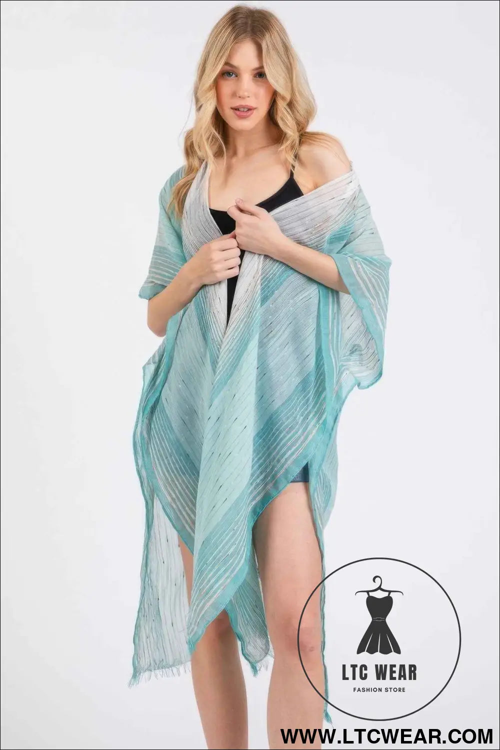 Striped Two Tone Cover Up Kimono