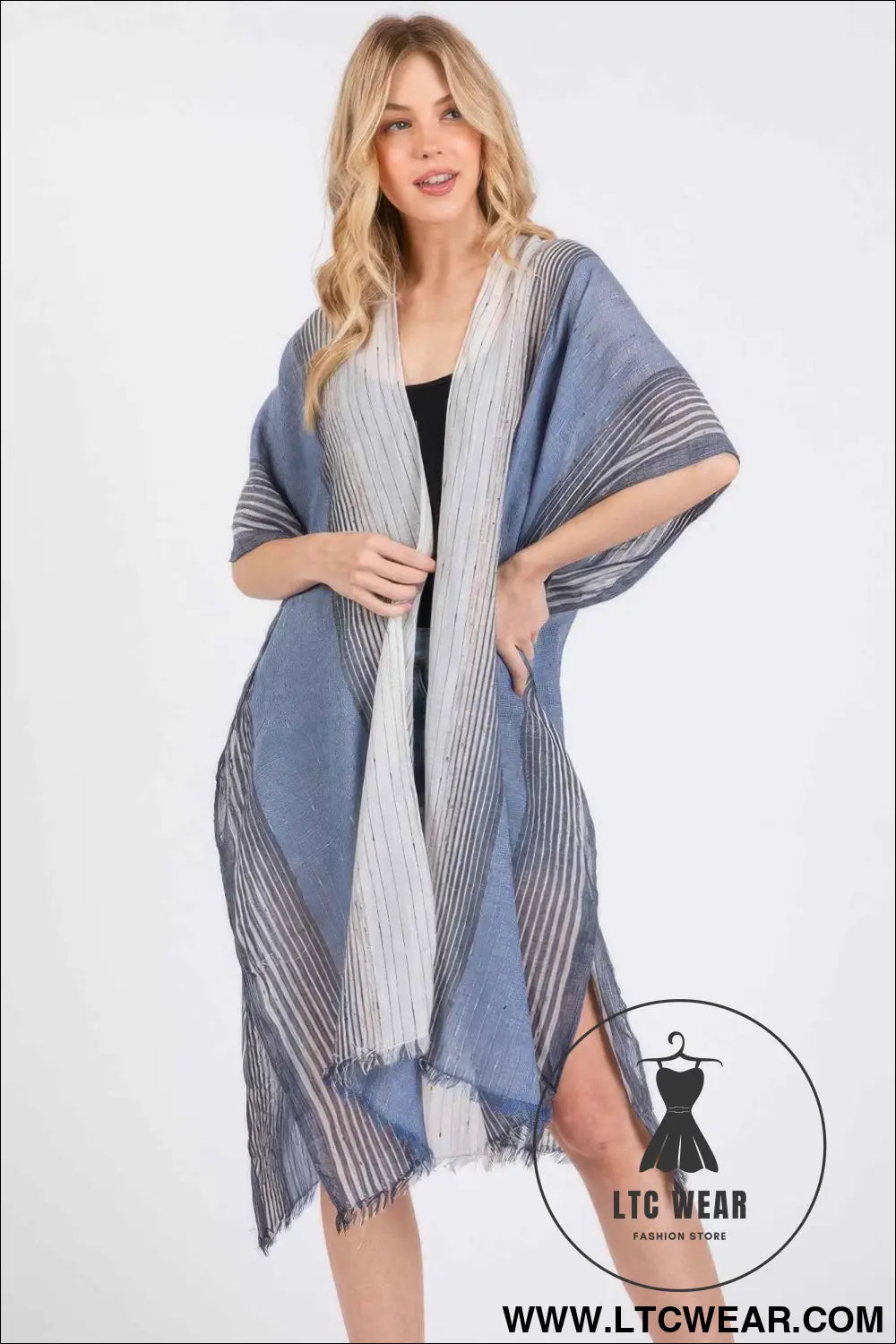 Striped Two Tone Cover Up Kimono