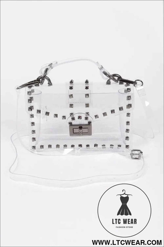 Studded Transparent Bag with Top Handle for Stylish Storage