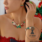 Style christmas necklace gift set santa claus & christmas tree pendant cute cartoon holiday jewelry neck and wrist