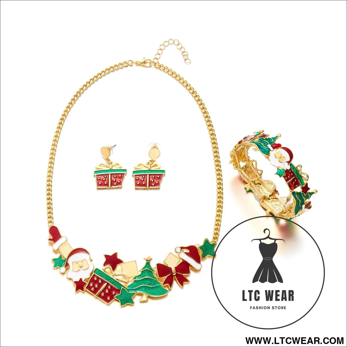 Style christmas necklace gift set santa claus & christmas tree pendant cute cartoon holiday jewelry neck and wrist