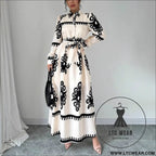 Style printed tie-up long dress with a-line silhouette