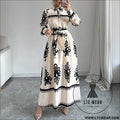 Style printed tie-up long dress with a-line silhouette - beige / s