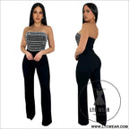 Style summer rhinestone bodysuit sexy strapless unique straight fit solid color long pants for women