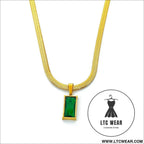 Style unique design blade chain luxury emerald zircon pendant titanium steel necklace for women