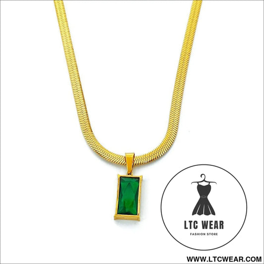 Style unique design blade chain luxury emerald zircon pendant titanium steel necklace for women