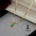 Style unique design blade chain luxury emerald zircon pendant titanium steel necklace for women - necklace