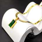 Style unique design blade chain luxury emerald zircon pendant titanium steel necklace for women