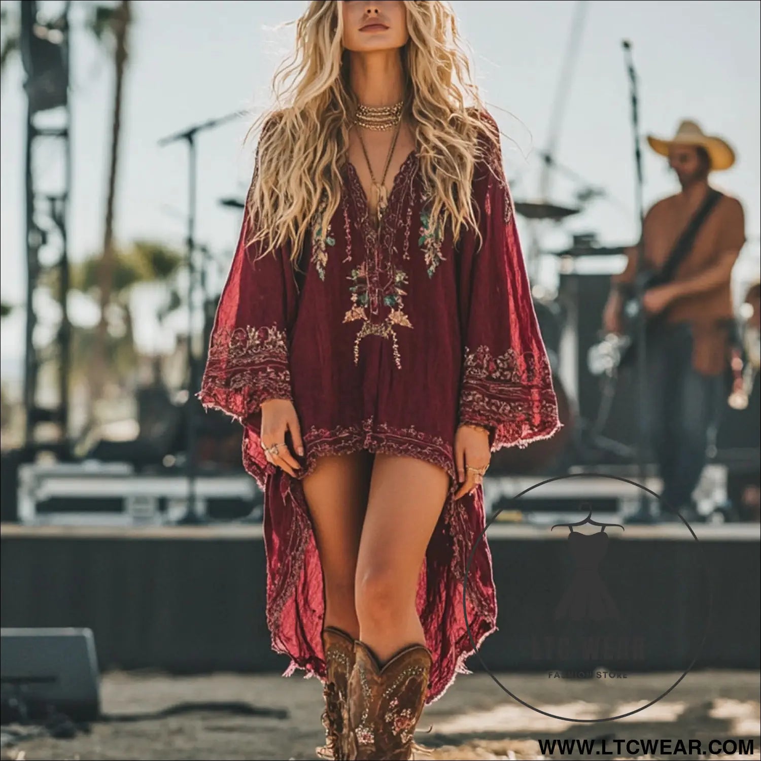Style vintage prairie ethnic loose fit boho dress - red / xs