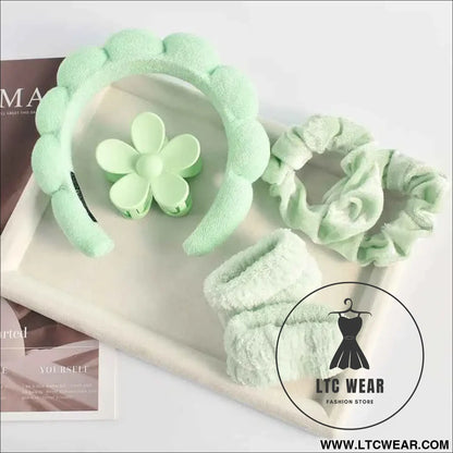 Stylish Microfiber Wristbands & Spa Bubble Headband Set