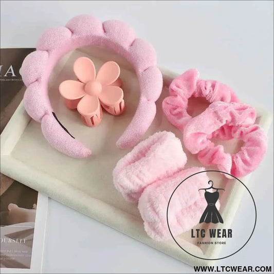 Stylish Microfiber Wristbands & Spa Bubble Headband Set