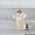 Summer baby hoodie tie suspender shorts two-piece set for gentlemen’s one month and one year old dress suspender pants