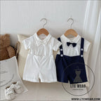 Summer baby hoodie tie suspender shorts two-piece set for gentlemen’s one month and one year old dress suspender pants