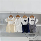 Summer baby hoodie tie suspender shorts two-piece set for gentlemen’s one month and one year old dress suspender pants