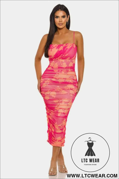 Sunset Bloom Mesh Dress