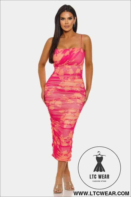 Sunset Bloom Mesh Dress