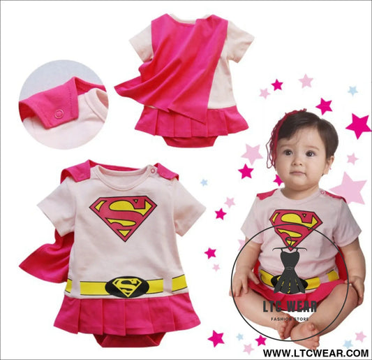 Superman harper with cloak embroidery superman wukong creeper baby suit jumpsuit - superman pink short sleeve / 70cm