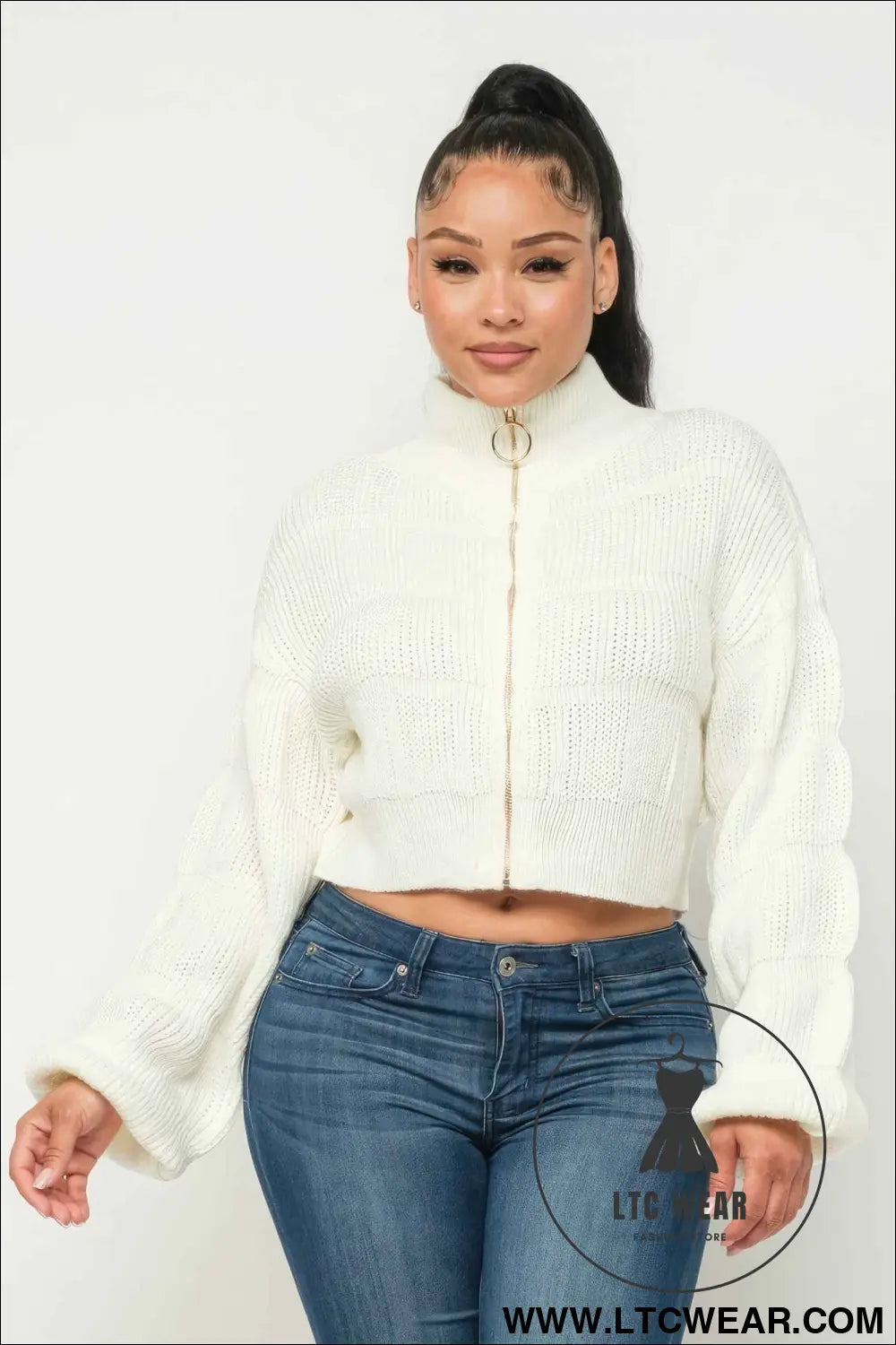 Sweater Top W/ Front Zipper