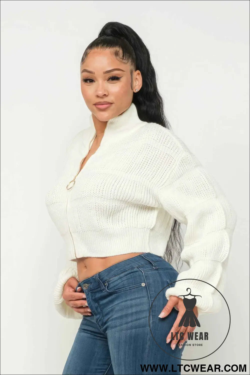 Sweater Top W/ Front Zipper