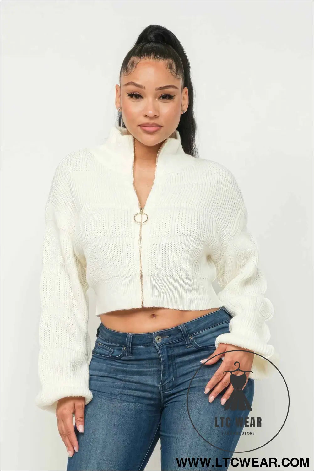 Sweater Top W/ Front Zipper