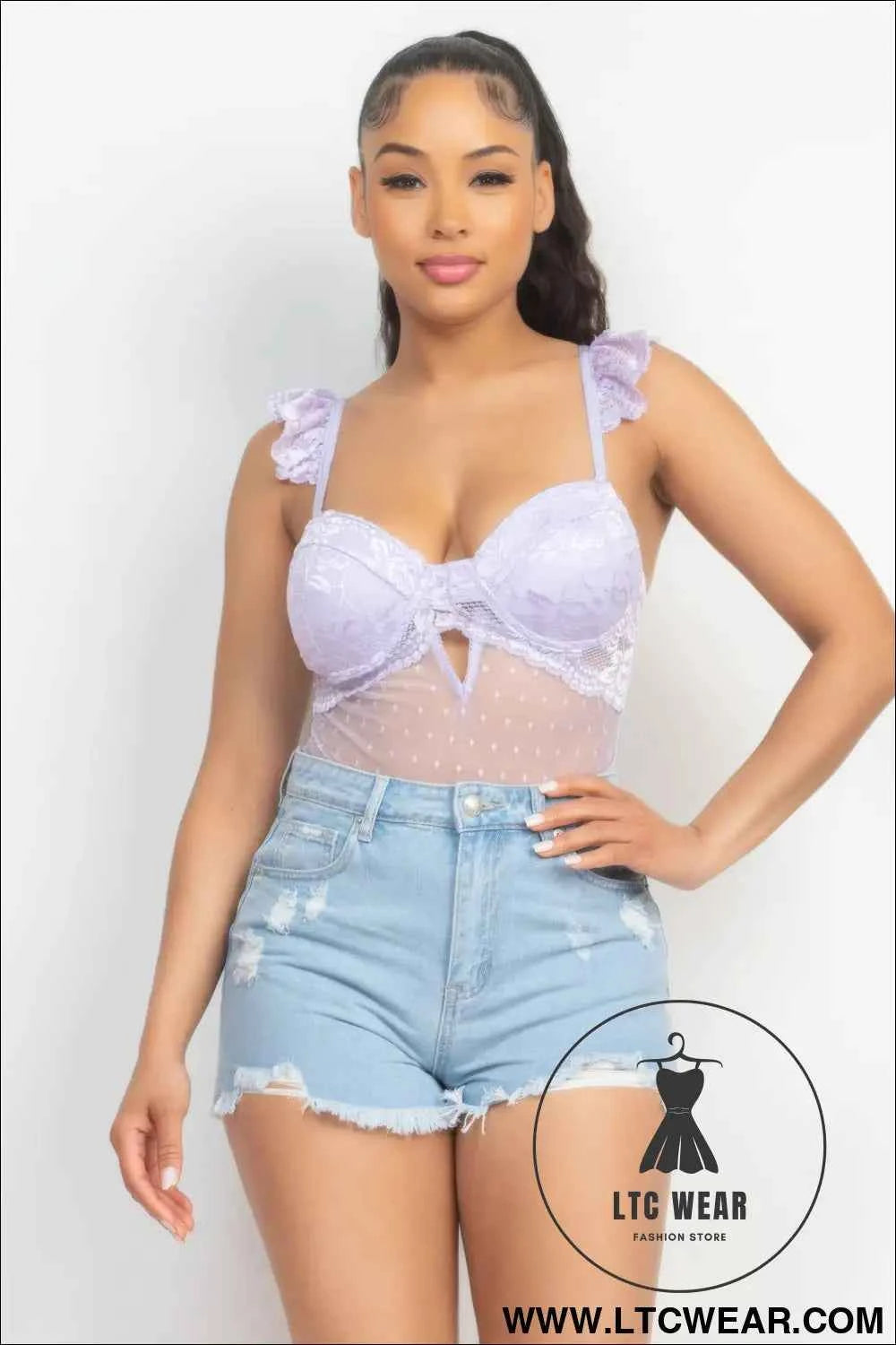 Sweetheart Cut-out Cami Ruffled Bodysuit