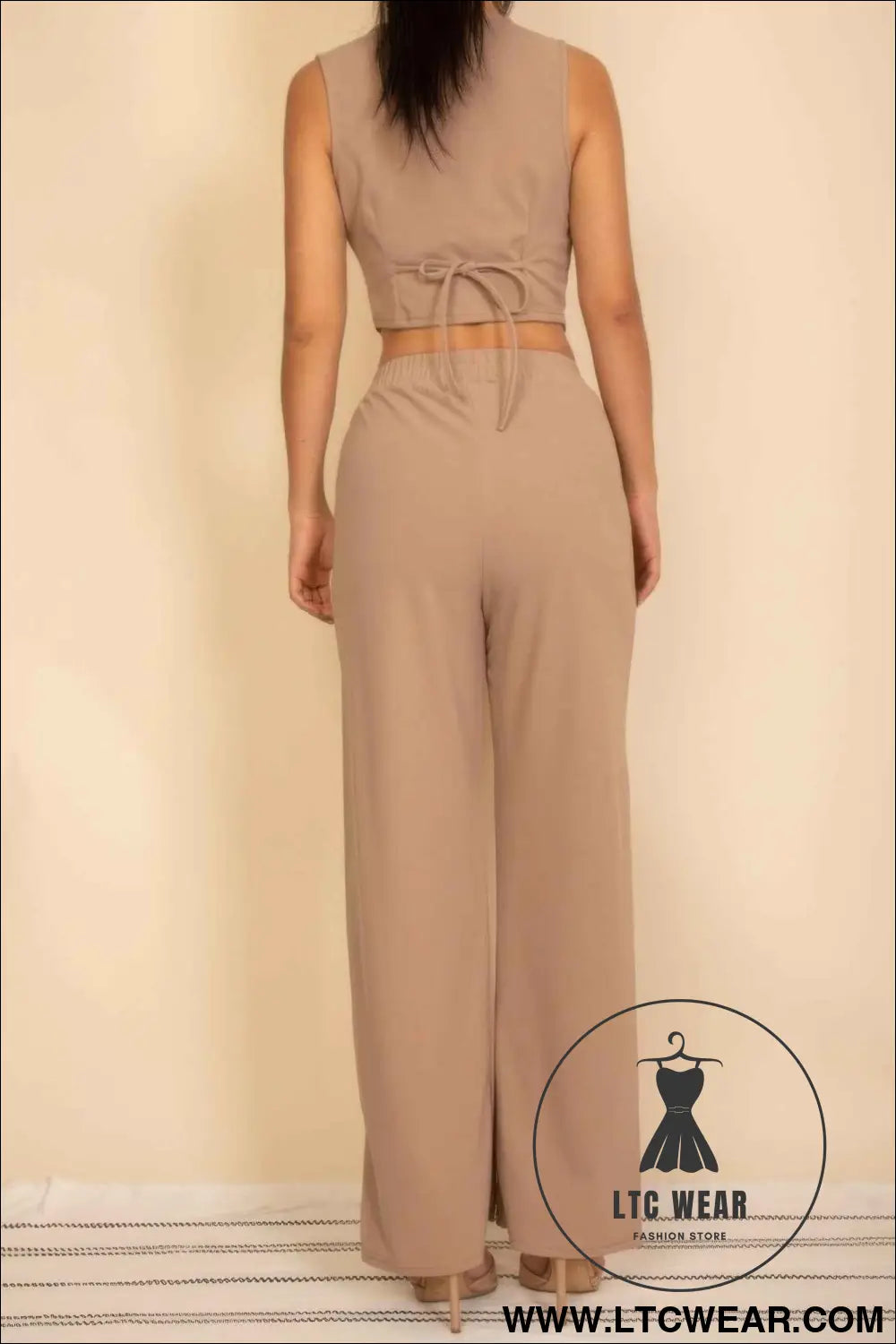 Tailored Button Vest With Adjustable Back Tie & Wide Leg Pants Set