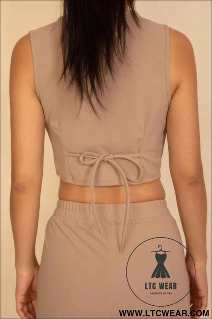 Tailored Button Vest With Adjustable Back Tie & Wide Leg Pants Set