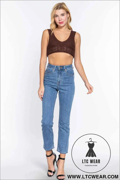 Textured Crop Sweater Tank Top