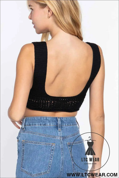 Textured Crop Sweater Tank Top
