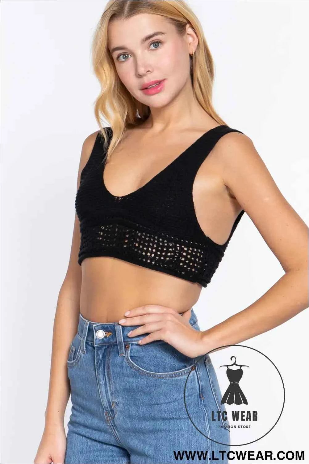 Textured Crop Sweater Tank Top
