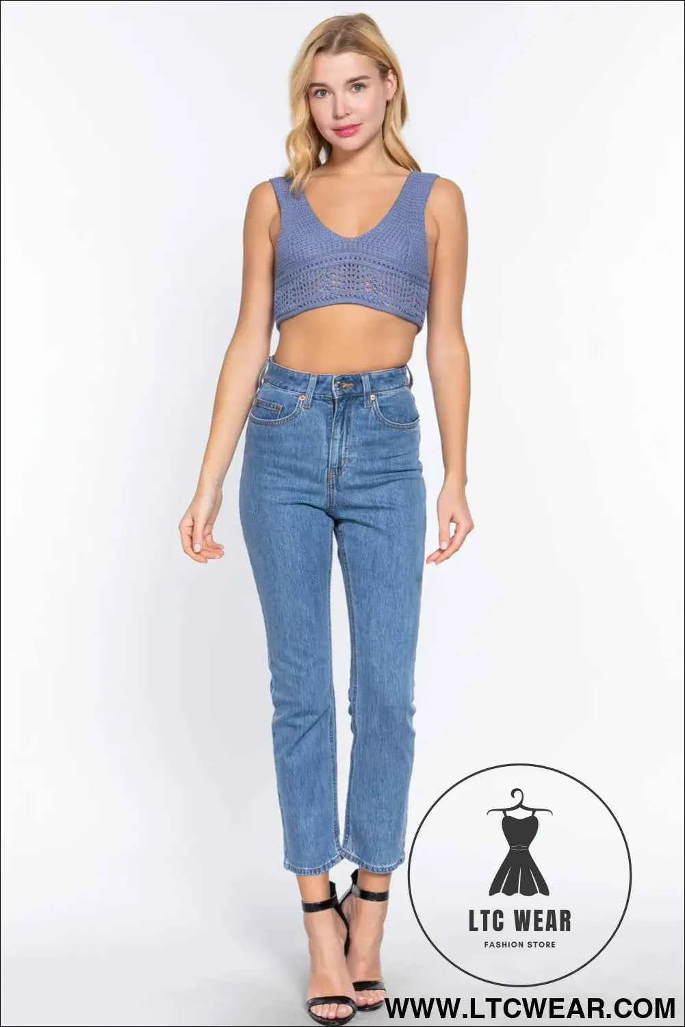 Textured Crop Sweater Tank Top