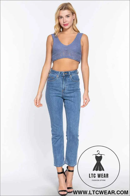 Textured Crop Sweater Tank Top